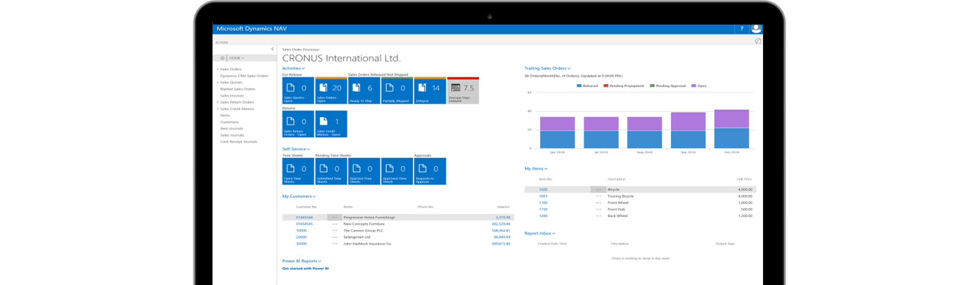 Pantalla de Dynamics NAV