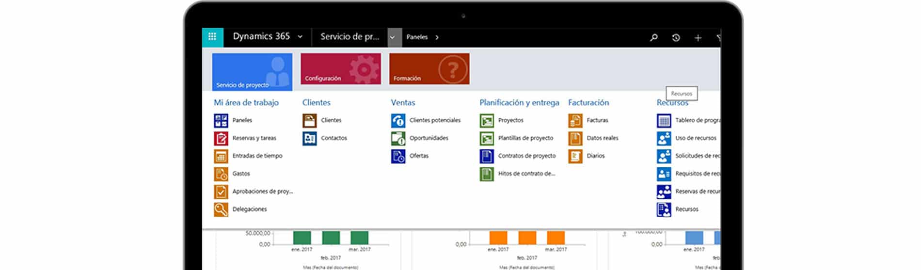 mesa de trabajo de la plataforma Microsoft Dynamics 365