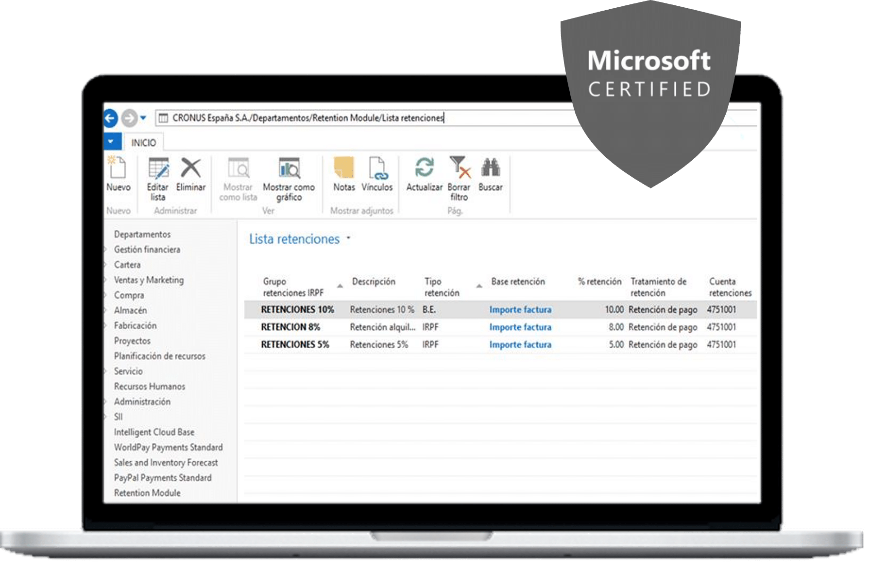 Modulo de gestión de retenciones IRPF en Business Central