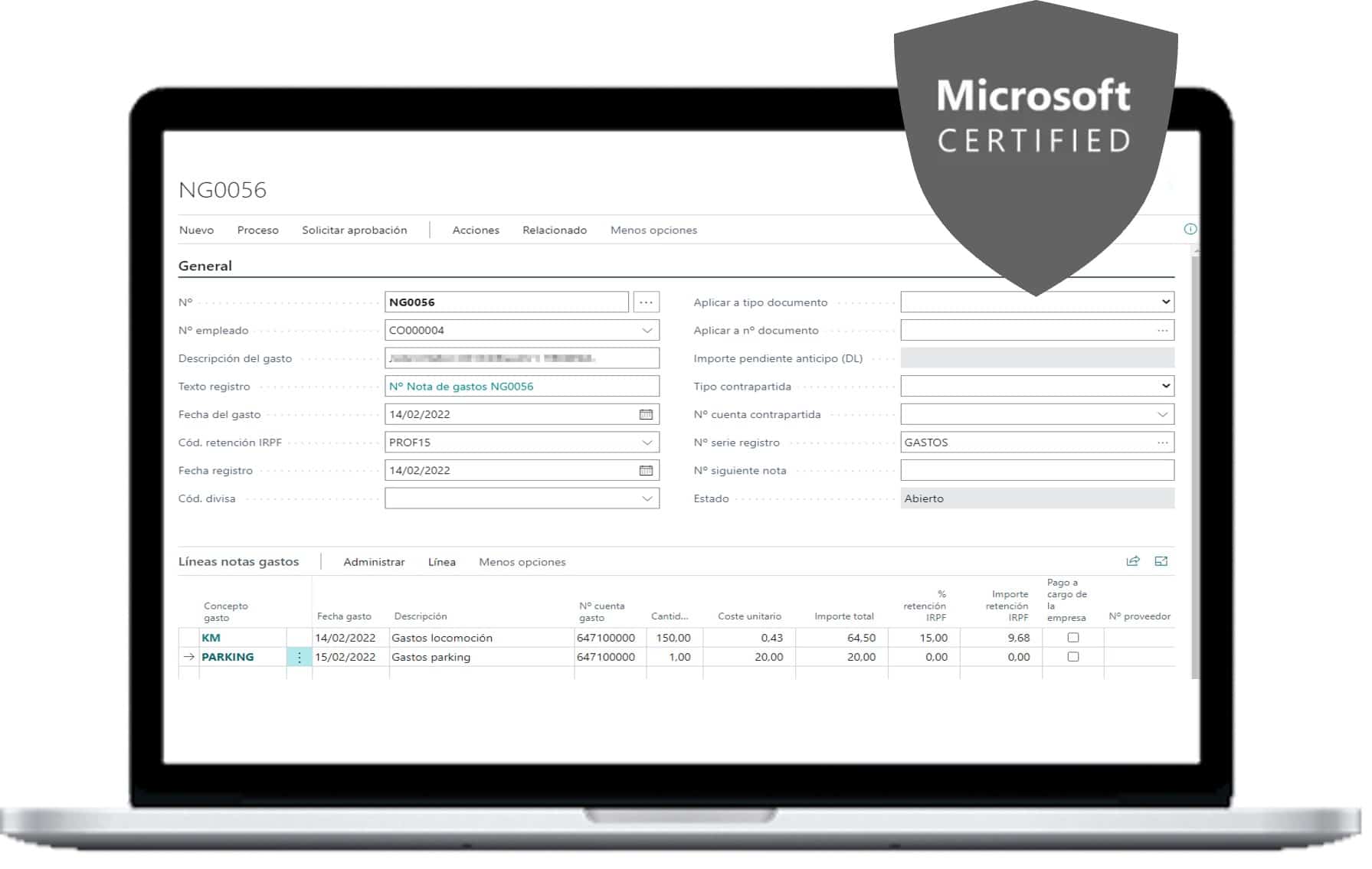 software de nota de gastos en Business Central