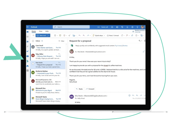 Pantalla de la plataforma Outlook de Microsoft 365