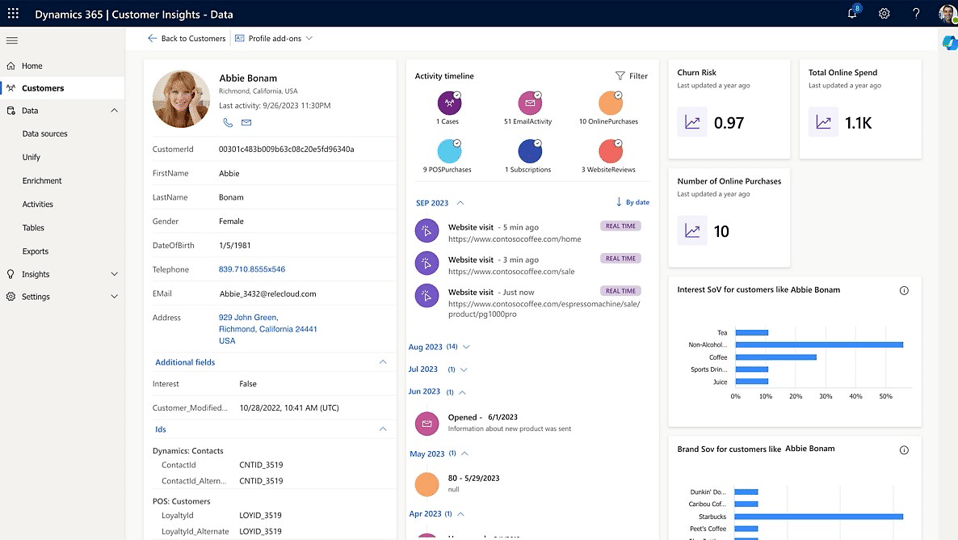 pantalla de customer insights data
